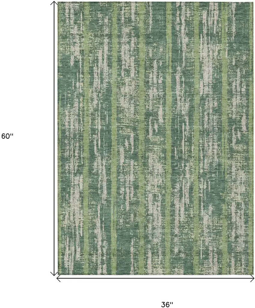 Green And Ivory Striped Washable Indoor Outdoor Area Rug Photo 3