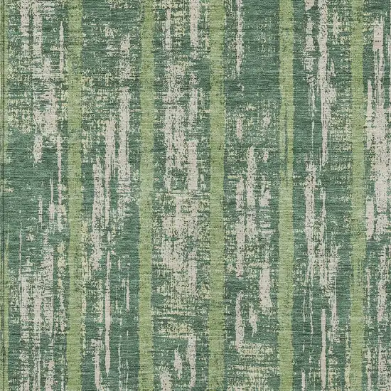 Green And Ivory Striped Washable Indoor Outdoor Area Rug Photo 6