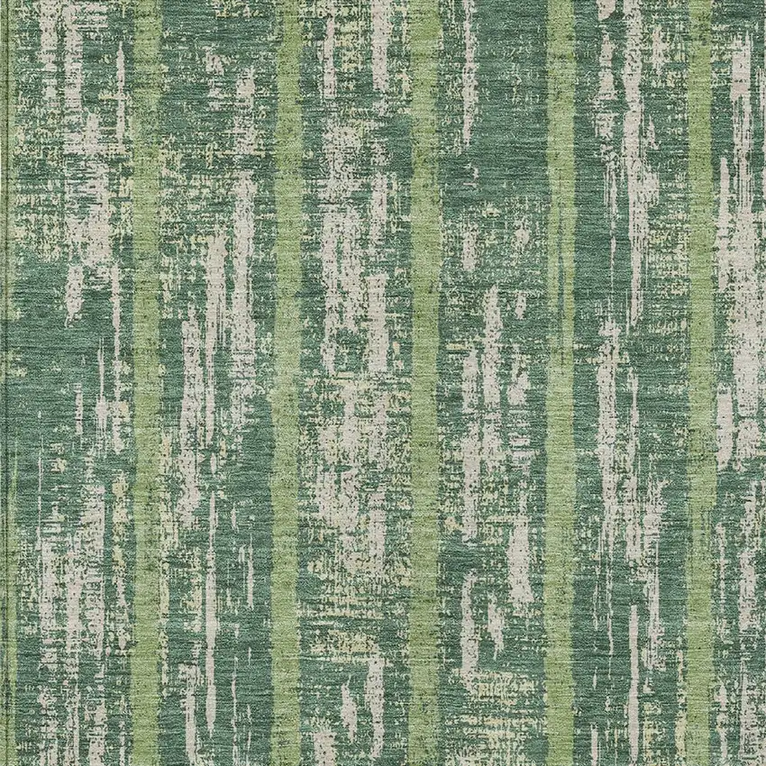 Green And Ivory Striped Washable Indoor Outdoor Area Rug Photo 6