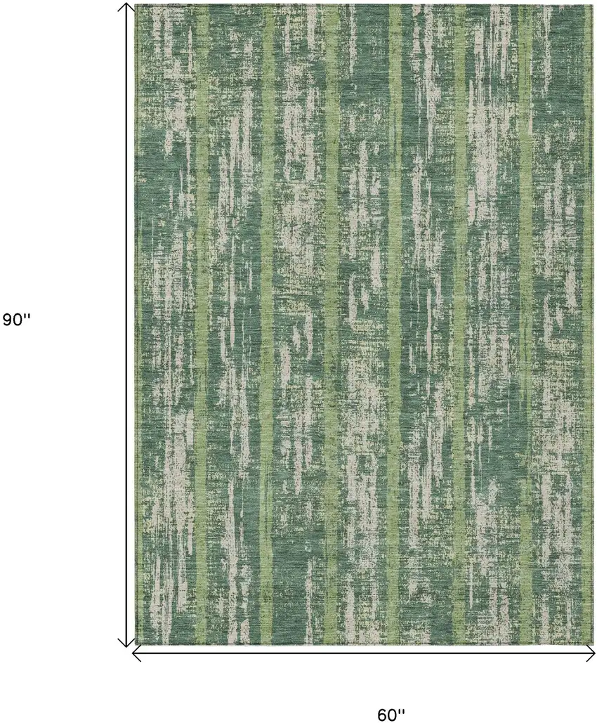 Green And Ivory Striped Washable Indoor Outdoor Area Rug Photo 3