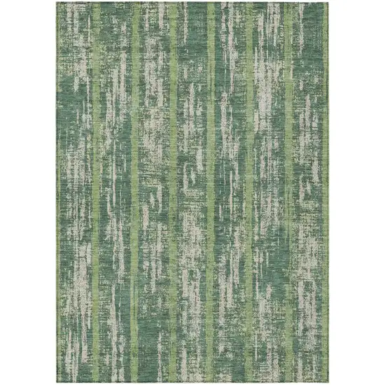 Green And Ivory Striped Washable Indoor Outdoor Area Rug Photo 2
