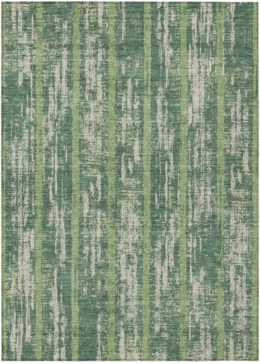 Green And Ivory Striped Washable Indoor Outdoor Area Rug Photo 2