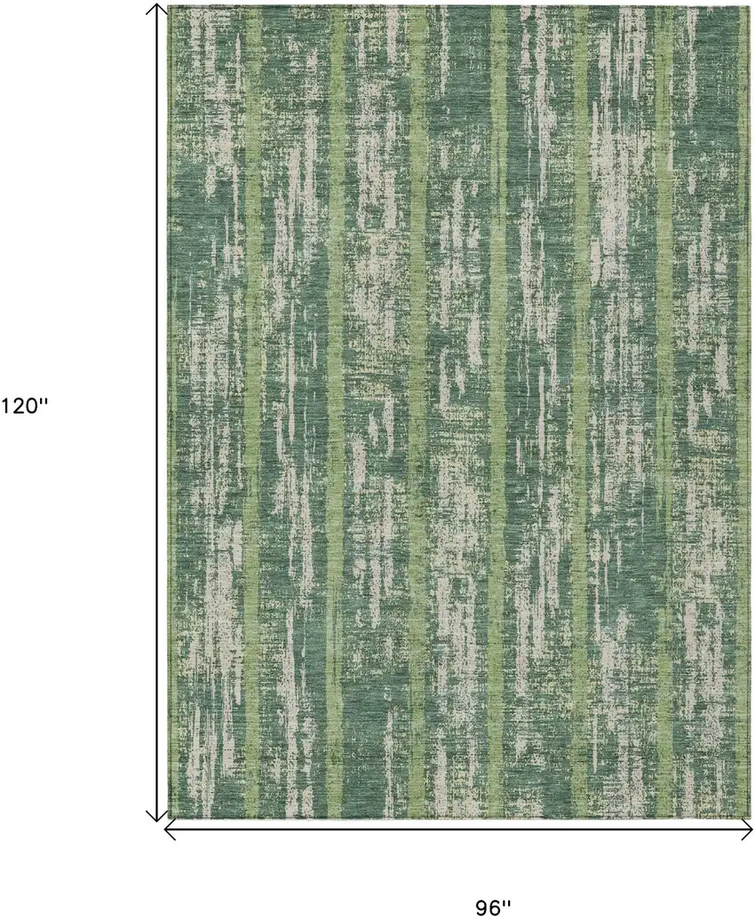Green And Ivory Striped Washable Indoor Outdoor Area Rug Photo 3