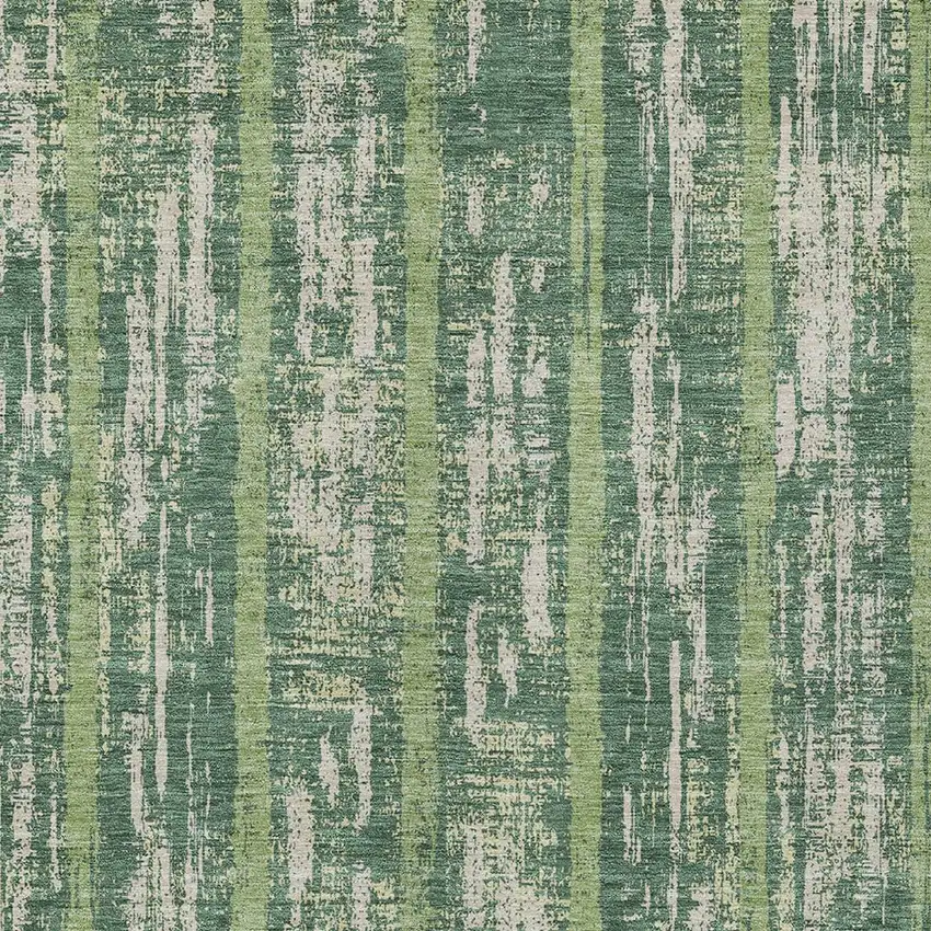 Green And Ivory Striped Washable Indoor Outdoor Area Rug Photo 6