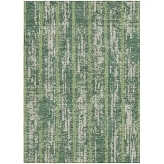 Green And Ivory Striped Washable Indoor Outdoor Area Rug Photo 7