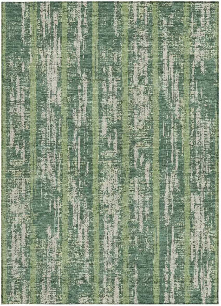 Green And Ivory Striped Washable Indoor Outdoor Area Rug Photo 7