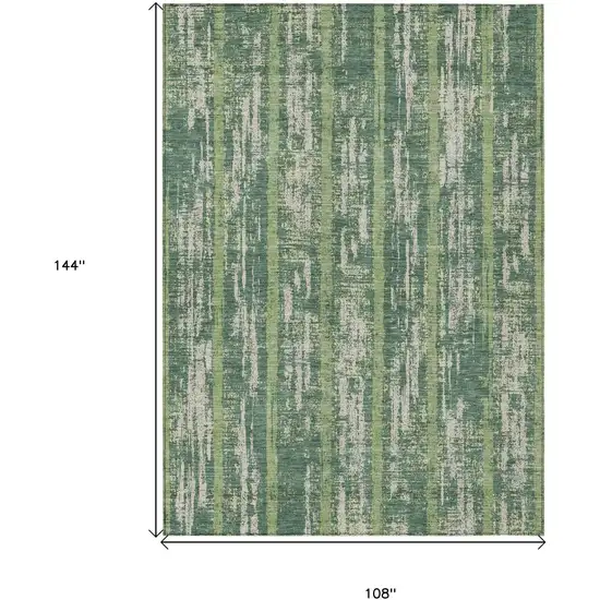 Green And Ivory Striped Washable Indoor Outdoor Area Rug Photo 7