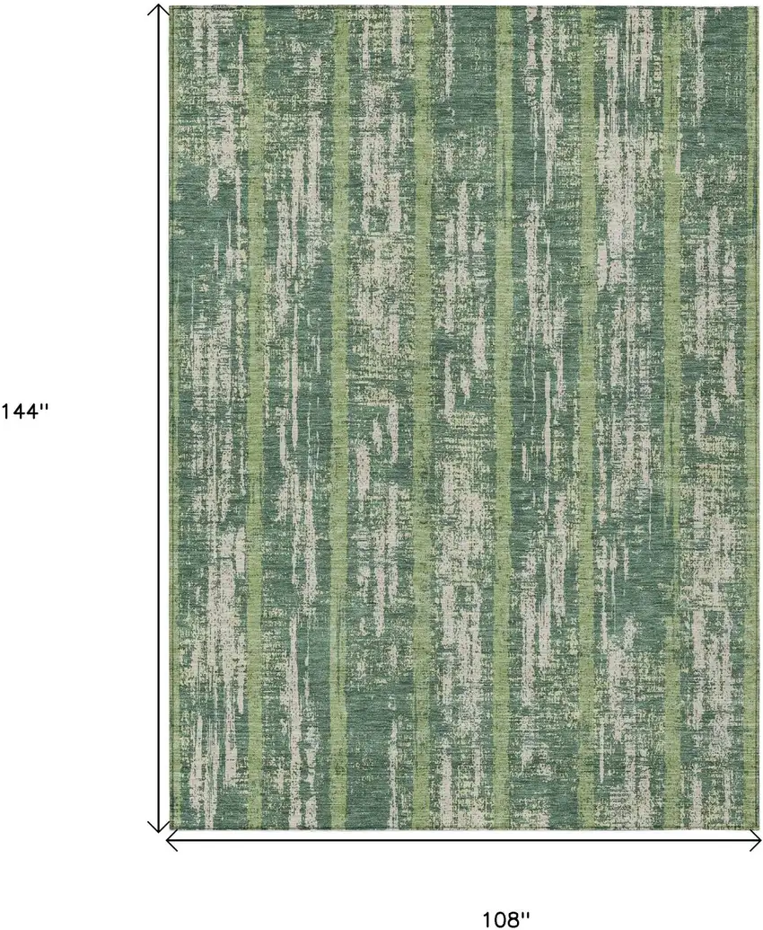 Green And Ivory Striped Washable Indoor Outdoor Area Rug Photo 7