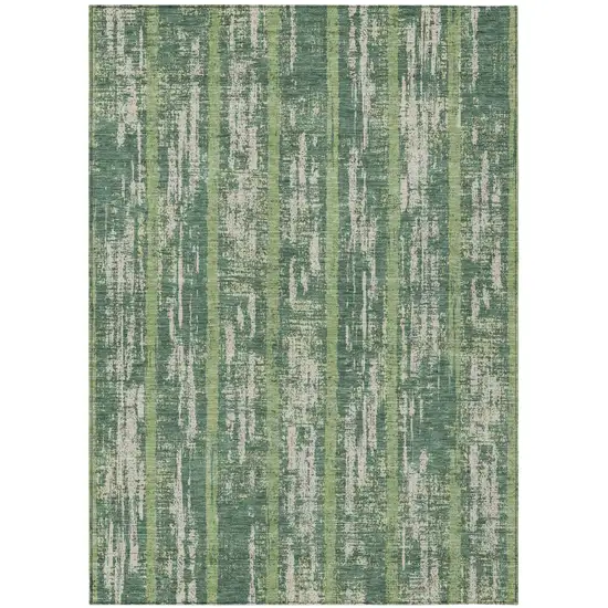 Green And Ivory Striped Washable Indoor Outdoor Area Rug Photo 2