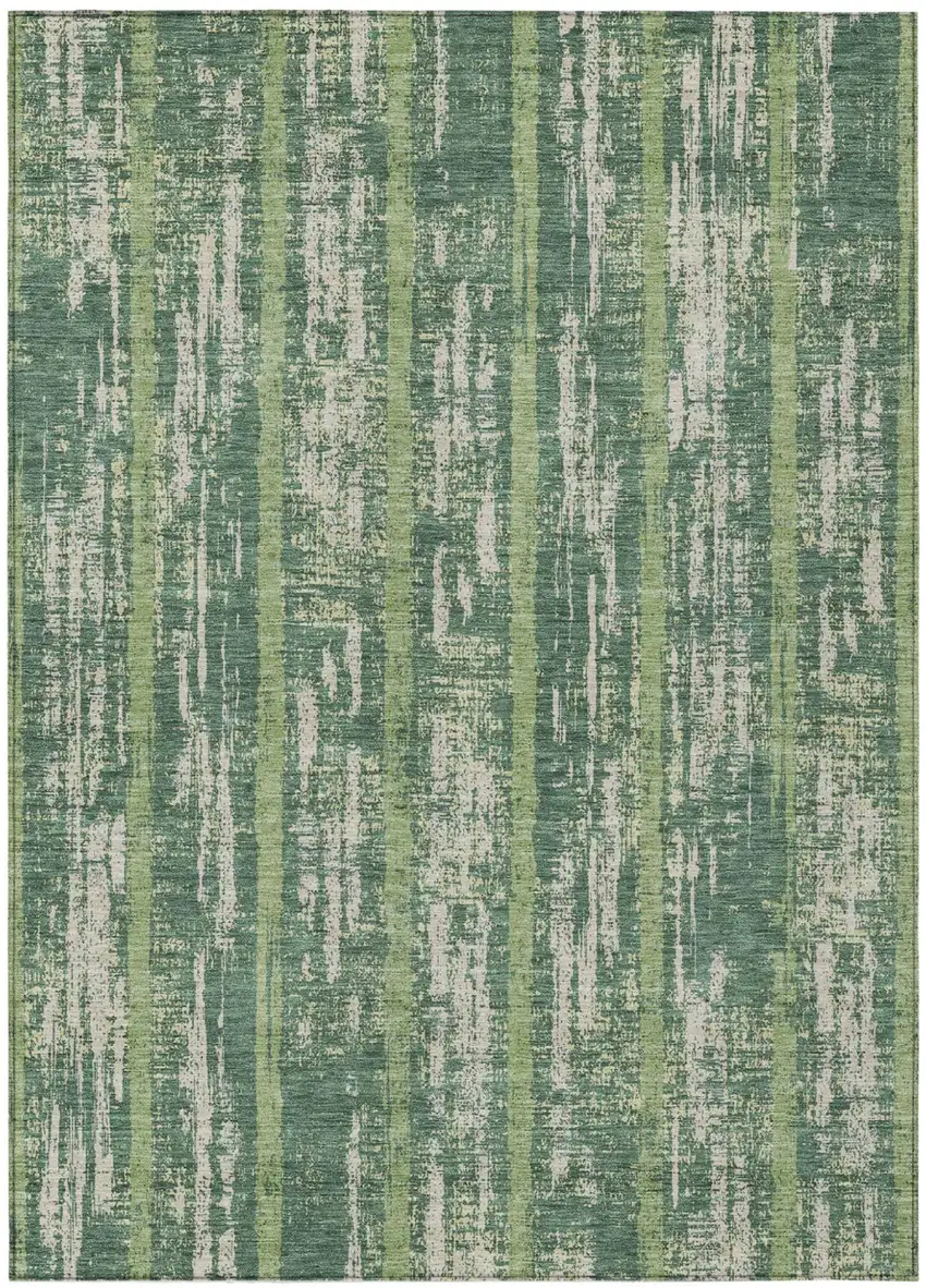 Green And Ivory Striped Washable Indoor Outdoor Area Rug Photo 2
