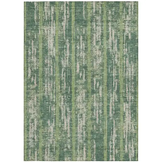 Green And Ivory Striped Washable Indoor Outdoor Area Rug Photo 6