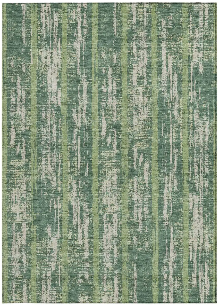 Green And Ivory Striped Washable Indoor Outdoor Area Rug Photo 6