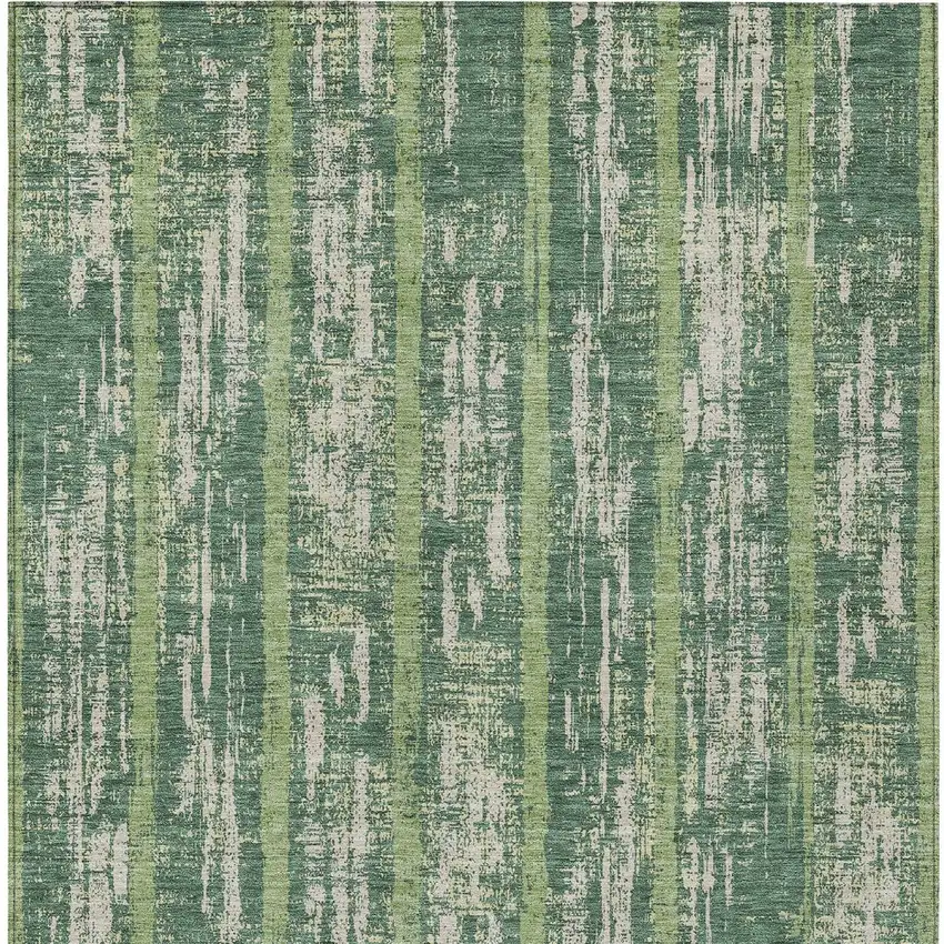 Green And Ivory Striped Washable Indoor Outdoor Area Rug Photo 5