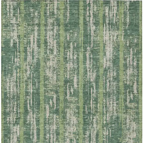 Green And Ivory Striped Washable Indoor Outdoor Area Rug Photo 6