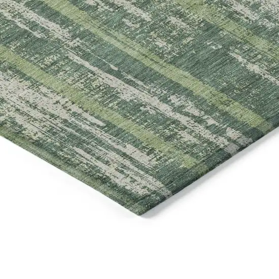 Green And Ivory Striped Washable Indoor Outdoor Area Rug Photo 5