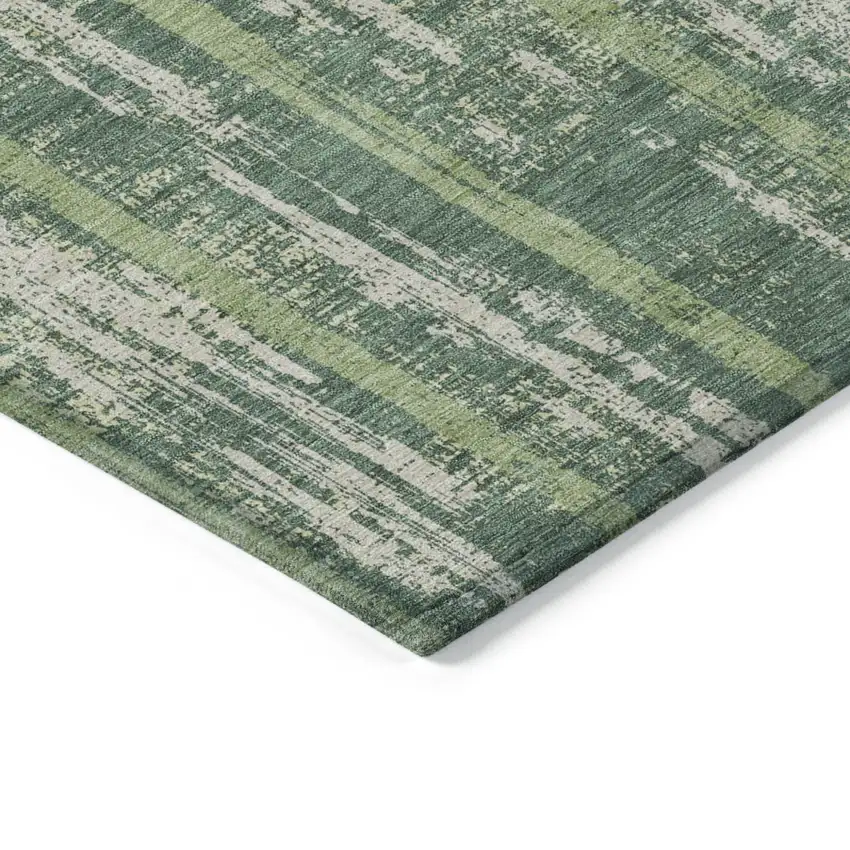Green And Ivory Striped Washable Indoor Outdoor Area Rug Photo 5