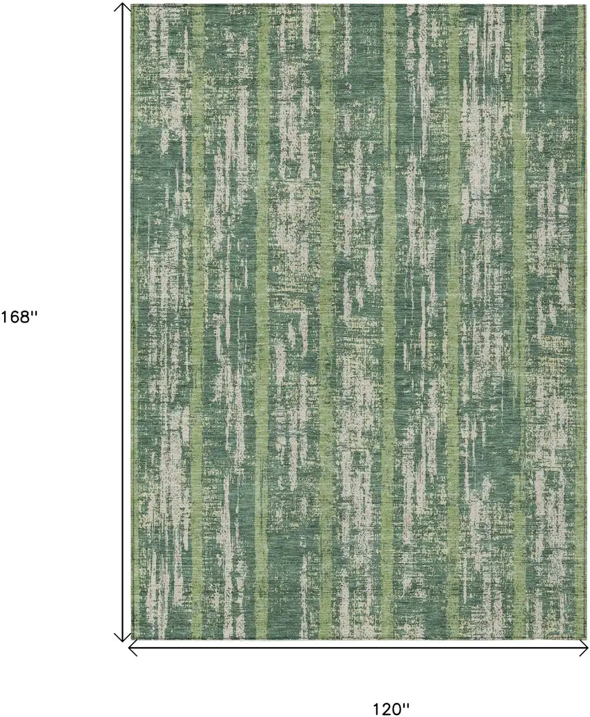 Green And Ivory Striped Washable Indoor Outdoor Area Rug Photo 3
