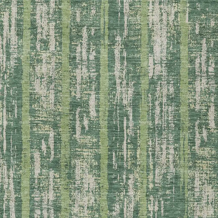 Green And Ivory Striped Washable Indoor Outdoor Area Rug Photo 6