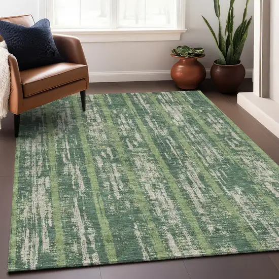 Green And Ivory Striped Washable Indoor Outdoor Area Rug Photo 9