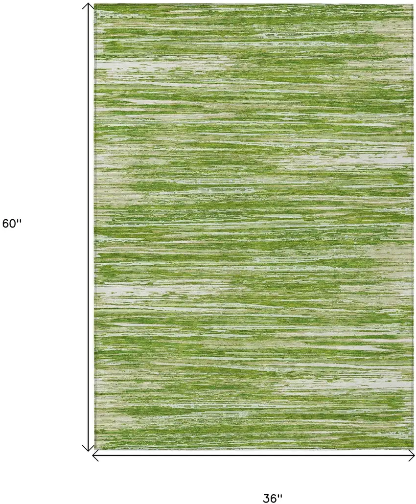 Green And Ivory Striped Washable Indoor Outdoor Area Rug Photo 3