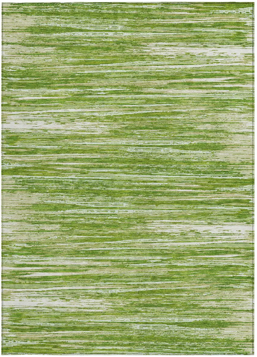 Green And Ivory Striped Washable Indoor Outdoor Area Rug Photo 7