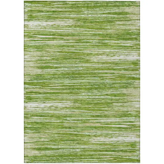 Green And Ivory Striped Washable Indoor Outdoor Area Rug Photo 2