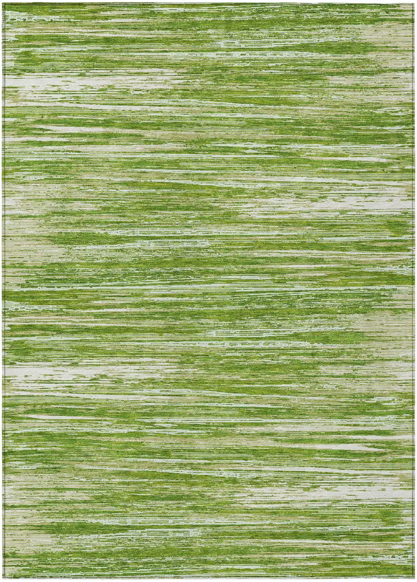 Green And Ivory Striped Washable Indoor Outdoor Area Rug Photo 2