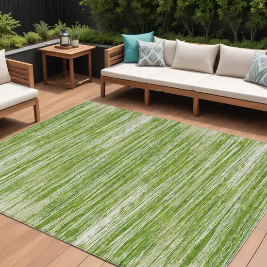 Green And Ivory Striped Washable Indoor Outdoor Area Rug Photo 1