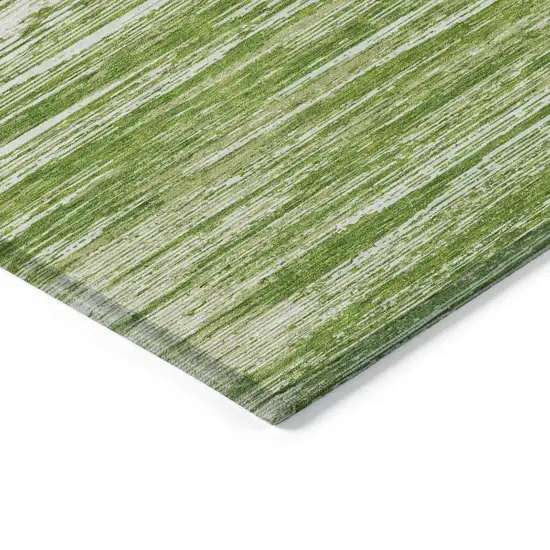 Green And Ivory Striped Washable Indoor Outdoor Area Rug Photo 5