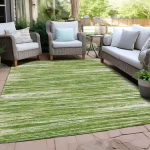 Photo of Green And Ivory Striped Washable Indoor Outdoor Area Rug