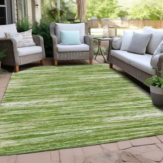 Green And Ivory Striped Washable Indoor Outdoor Area Rug Photo 8