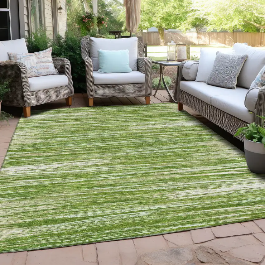 Green And Ivory Striped Washable Indoor Outdoor Area Rug Photo 8