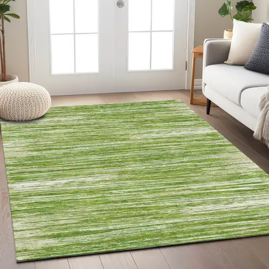 Green And Ivory Striped Washable Indoor Outdoor Area Rug Photo 9