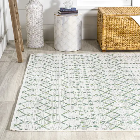 Green And Ivory Trellis Indoor Outdoor Area Rug Photo 6