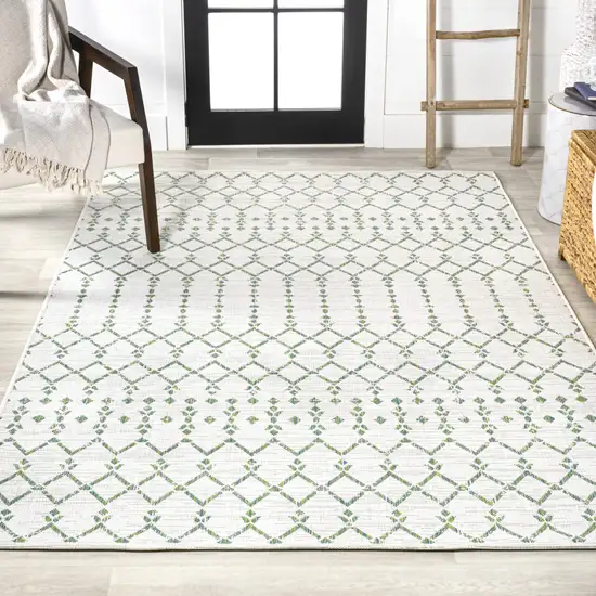 Green And Ivory Trellis Indoor Outdoor Area Rug Photo 7