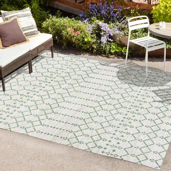 Green And Ivory Trellis Indoor Outdoor Area Rug Photo 9