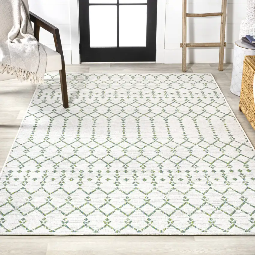 Green And Ivory Trellis Indoor Outdoor Area Rug Photo 7