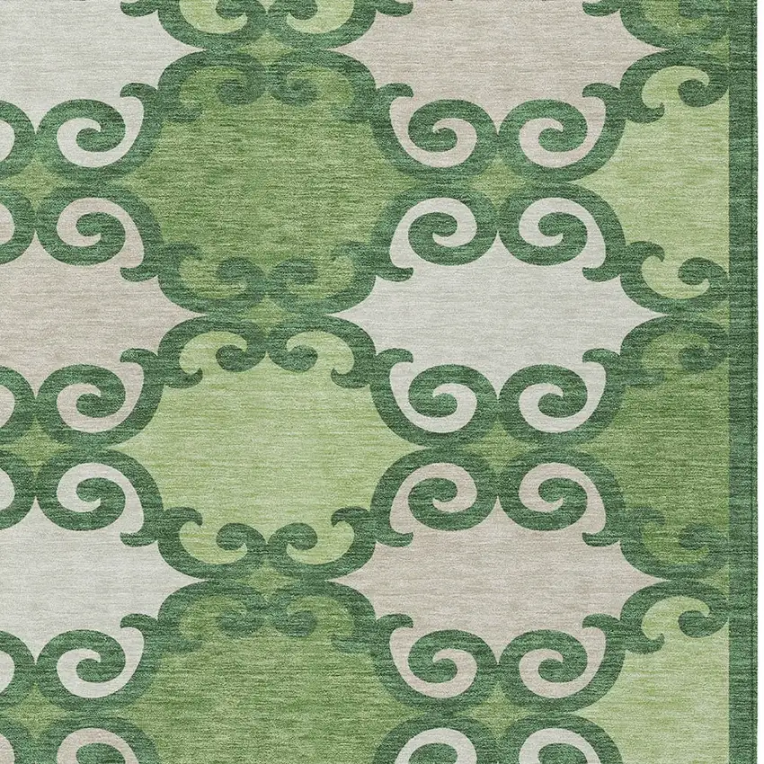 Green And Ivory Trellis Washable Indoor Outdoor Area Rug Photo 6