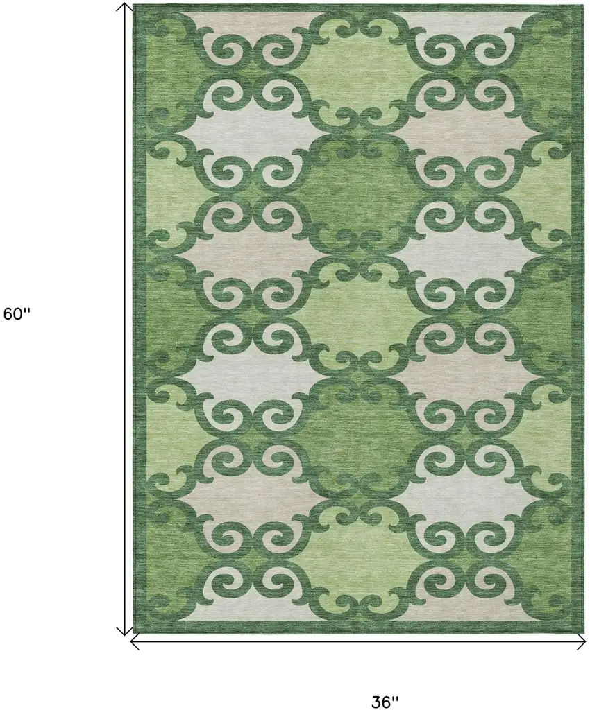 Green And Ivory Trellis Washable Indoor Outdoor Area Rug Photo 3