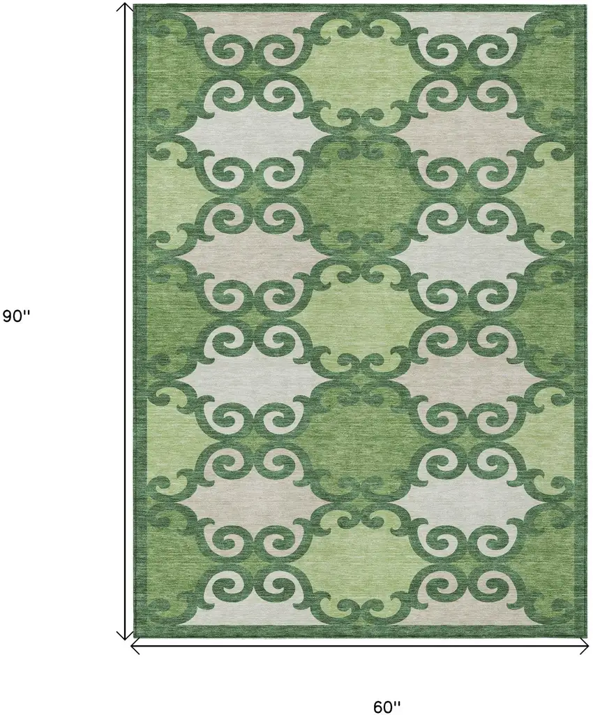 Green And Ivory Trellis Washable Indoor Outdoor Area Rug Photo 3
