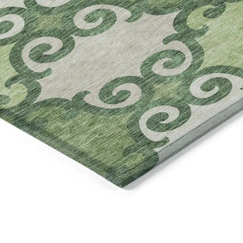 Green And Ivory Trellis Washable Indoor Outdoor Area Rug Photo 4