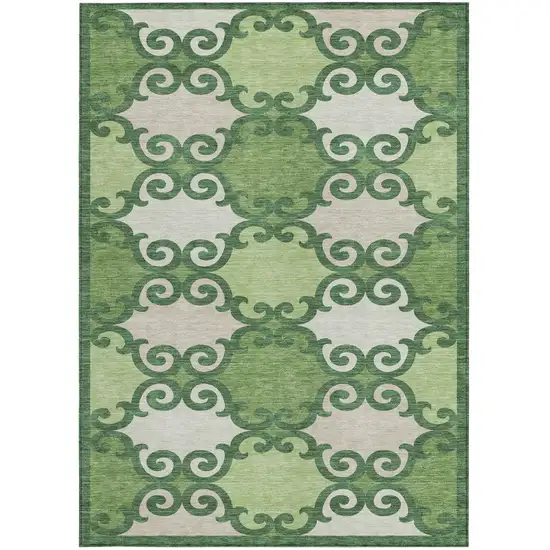 Green And Ivory Trellis Washable Indoor Outdoor Area Rug Photo 7