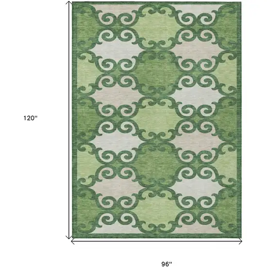 Green And Ivory Trellis Washable Indoor Outdoor Area Rug Photo 3