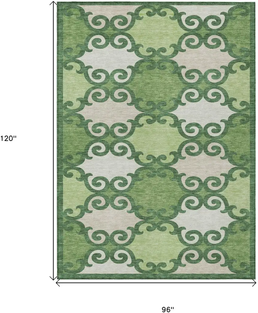 Green And Ivory Trellis Washable Indoor Outdoor Area Rug Photo 3
