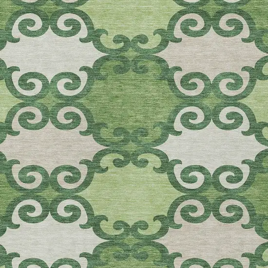 Green And Ivory Trellis Washable Indoor Outdoor Area Rug Photo 6
