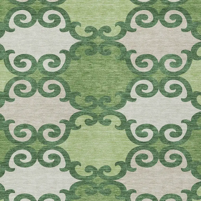 Green And Ivory Trellis Washable Indoor Outdoor Area Rug Photo 6