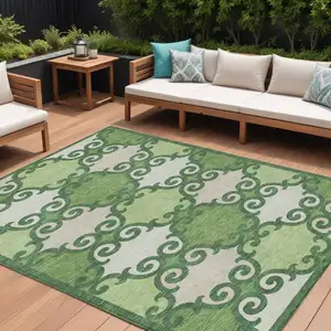 Photo of Green And Ivory Trellis Washable Indoor Outdoor Area Rug
