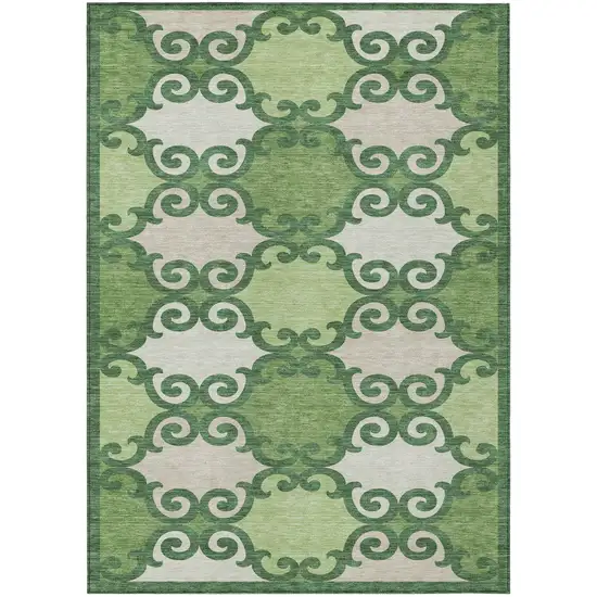 Green And Ivory Trellis Washable Indoor Outdoor Area Rug Photo 2