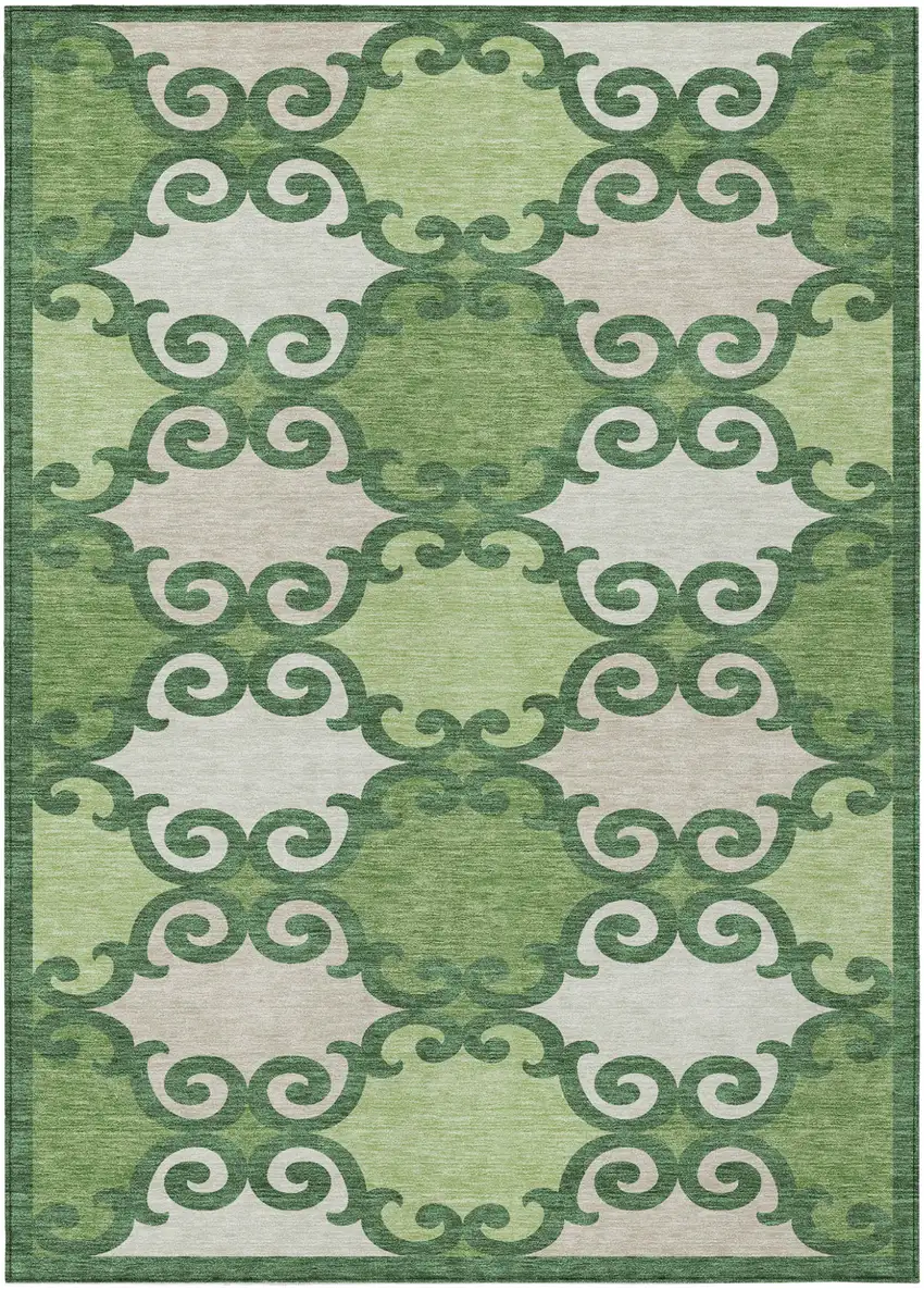 Green And Ivory Trellis Washable Indoor Outdoor Area Rug Photo 2