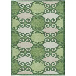 Photo of Green And Ivory Trellis Washable Indoor Outdoor Area Rug